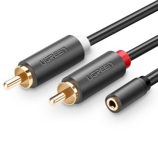 Kabel przewód audio 3.5mm mini jack żeński - 2RCA męski 25cm szary UGREEN