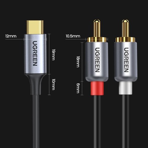 Kabel przewód audio dźwiękowy USB-C męski - 2RCA męski 1.5m szary UGREEN