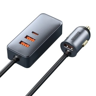 Ładowarka samochodowa rozdzielacz 3x USB + USB-C 120W PPS QC PD szary BASEUS