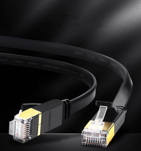 Płaski patchcord kabel przewód sieciowy LAN STP RJ45 Cat 7 10Gbps 10m czarny UGREEN