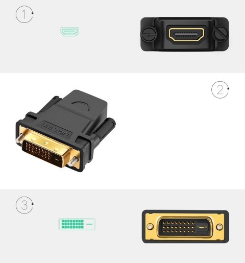 Przejściówka wtyczka HDMI żeński - DVI męski FHD 60Hz czarny UGREEN