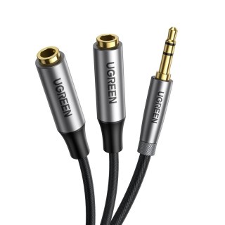 Rozdzielacz na 2x przewód kabel AUX 3.5mm mini jack 0.2m czarny UGREEN