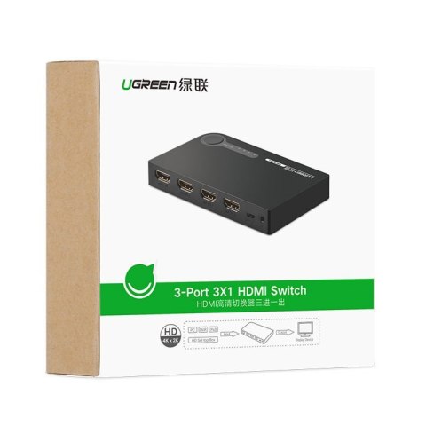 Rozdzielacz splitter switch HDMI - 3x HDMI 3D 4K czarny UGREEN