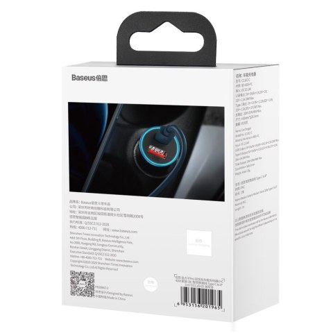 Szybka ładowarka samochodowa 40W PD QC USB-C / USB + kabel do iPhone niebieski BASEUS