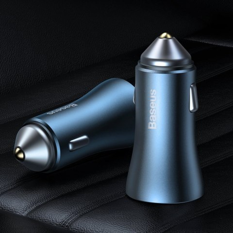Szybka ładowarka samochodowa 40W PD QC USB-C / USB + kabel do iPhone niebieski BASEUS