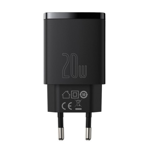 Szybka ładowarka sieciowa Compact USB USB-C 20W 3A PD QC 3.0 czarny BASEUS