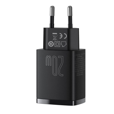 Szybka ładowarka sieciowa Compact USB USB-C 20W 3A PD QC 3.0 czarny BASEUS