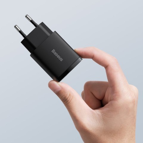 Szybka ładowarka sieciowa Compact USB USB-C 20W 3A PD QC 3.0 czarny BASEUS