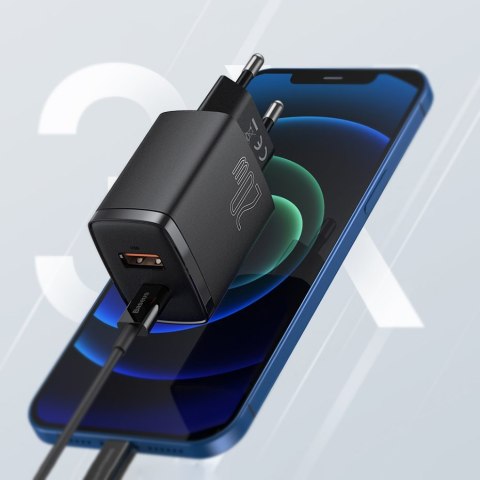 Szybka ładowarka sieciowa Compact USB USB-C 20W 3A PD QC 3.0 czarny BASEUS