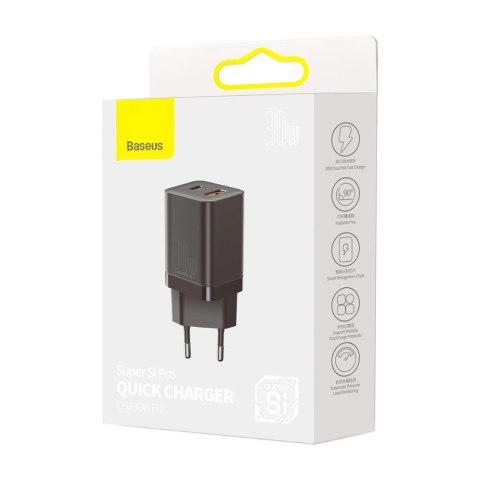 Szybka ładowarka sieciowa USB USB-C 30W PD QC Super Si Pro czarny BASEUS