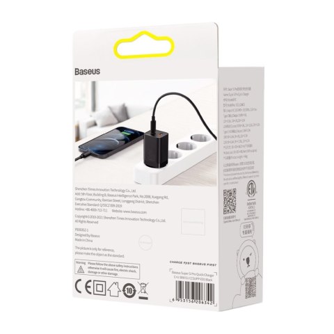 Szybka ładowarka sieciowa USB USB-C 30W PD QC Super Si Pro czarny BASEUS