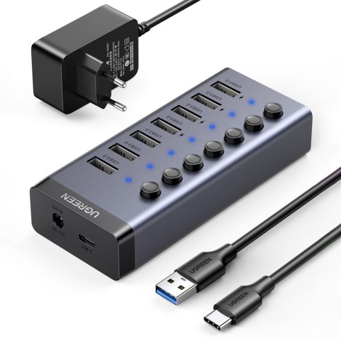 7w1 Wielofunkcyjny HUB rozdzielacz USB-C - 7x USB 3.0 PD DC 12V szary UGREEN