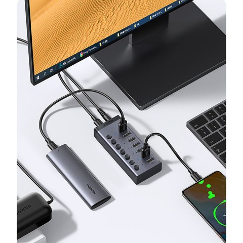 7w1 Wielofunkcyjny HUB rozdzielacz USB-C - 7x USB 3.0 PD DC 12V szary UGREEN