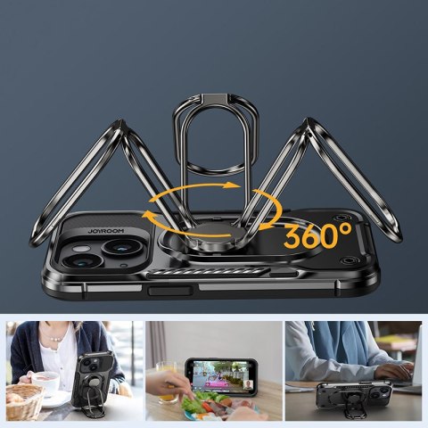 Etui do iPhone 14 Plus pancerny pokrowiec z podstawką uchwytem ring holder czarne JOYROOM
