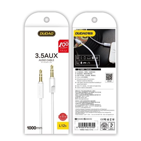 Kabel przewód audio stereo AUX mini jack 3.5mm 3 polowy 1m biały DUDAO