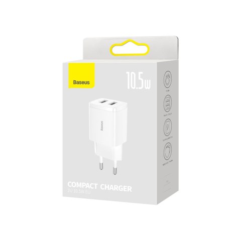 Mała ładowarka sieciowa Compact 2x USB 10.5W biały BASEUS