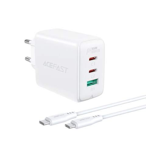 2w1 Ładowarka sieciowa 2x USB-C USB 65W + kabel USB-C biały ACEFAST