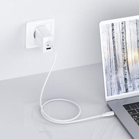 2w1 Ładowarka sieciowa 2x USB-C USB 65W + kabel USB-C biały ACEFAST