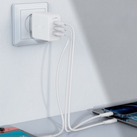 2w1 Ładowarka sieciowa 2x USB-C USB 65W + kabel USB-C biały ACEFAST