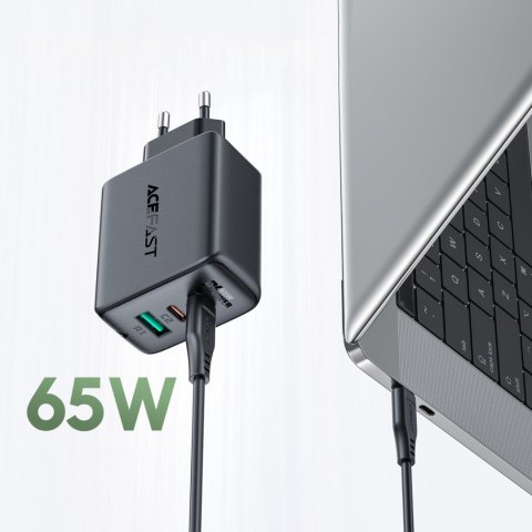 2w1 Ładowarka sieciowa 2x USB-C USB 65W + kabel USB-C czarny ACEFAST