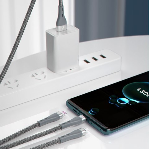 3w1 kabel przewód USB - Lightning microUSB USB-C 65W 1,2m szary DUDAO