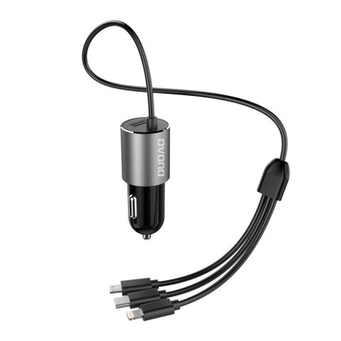 3w1 ładowarka samochodowa USB + wbudowany kabel Lightning USB-C micro USB czarny DUDAO