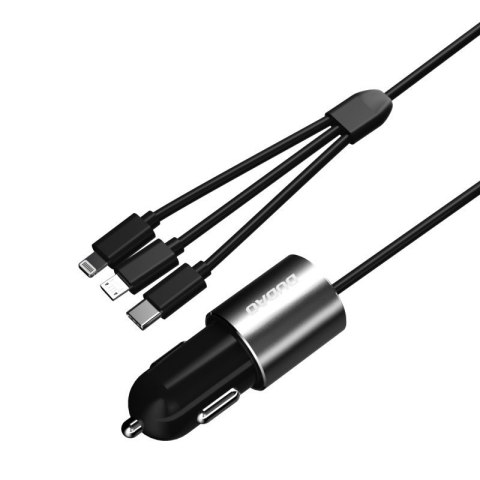 3w1 ładowarka samochodowa USB + wbudowany kabel Lightning USB-C micro USB czarny DUDAO