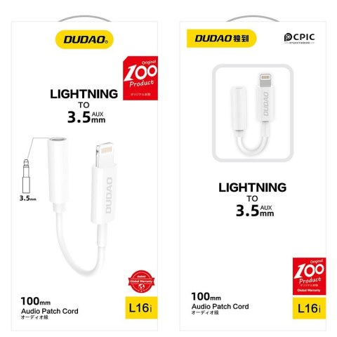 Adapter audio przejściówka do słuchawek iPhone z Lightning na mini jack 3,5 mm biały DUDAO