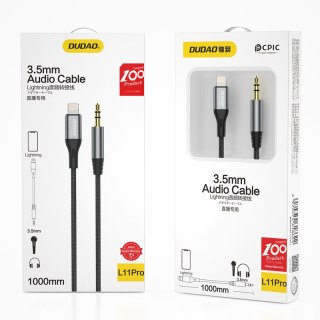 Kabel audio AUX w oplocie bawełnianym iPhone Lightning - mini jack 3.5mm 1m szary DUDAO