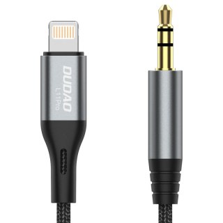 Kabel audio AUX w oplocie bawełnianym iPhone Lightning - mini jack 3.5mm 1m szary DUDAO