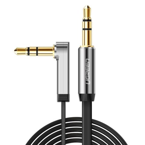 Kabel przewód płaski kątowy audio AUX 3.5mm minijack 0.5m czarny UGREEN