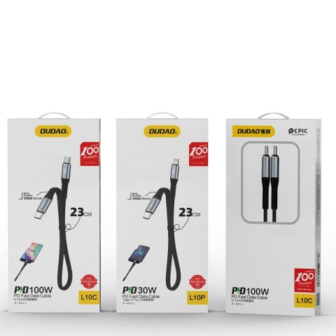 Kabel przewód płaski króki USB-C - USB-C L10C PD 100W 23cm czarny DUDAO