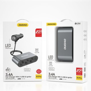 Ładowarka samochodowa 2x USB + rozdzielacz gniazda zapalniczki 3x czarny DUDAO