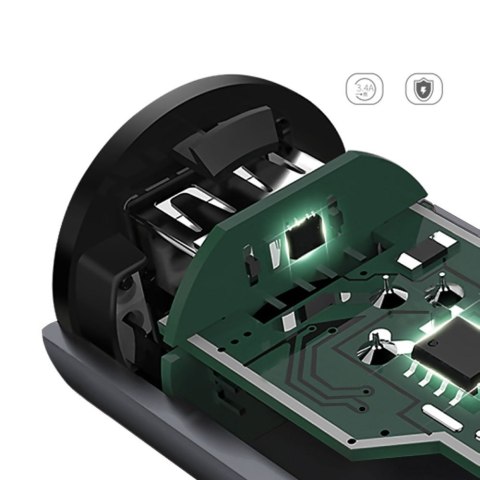 Ładowarka samochodowa z młotkiem bezpieczeństwa do szyb 2x USB 5V 3.1A szary DUDAO