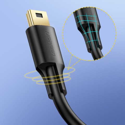 Kabel przewód USB - mini USB 5-pinowy pozłacany 0.5m czarny UGREEN