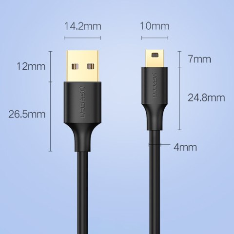 Kabel przewód USB - mini USB 5-pinowy pozłacany 0.5m czarny UGREEN