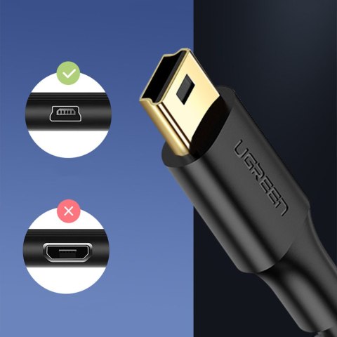 Kabel przewód USB - mini USB 5-pinowy pozłacany 0.5m czarny UGREEN