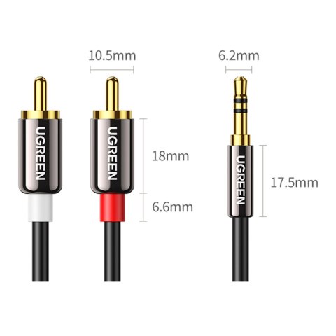 Kabel przewód audio 3.5 mm mini jack - 2RCA 1.5m czarny UGREEN