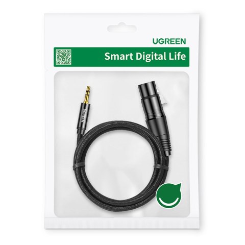 Kabel przewód audio 3.5mm mini jack (męski) - XLR (żeński) 1m czarny UGREEN