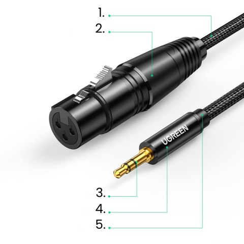 Kabel przewód audio 3.5mm mini jack (męski) - XLR (żeński) 1m czarny UGREEN