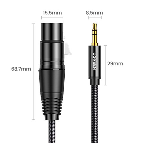 Kabel przewód audio 3.5mm mini jack (męski) - XLR (żeński) 1m czarny UGREEN