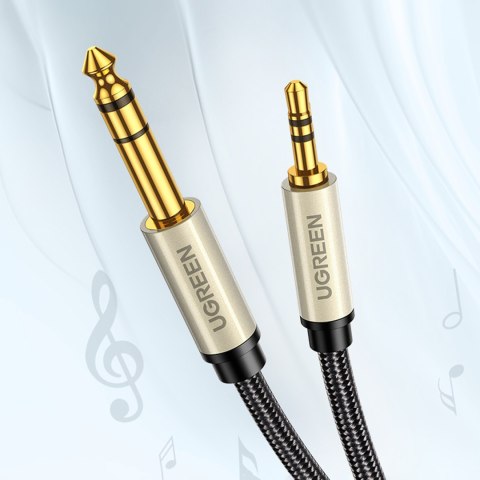 Kabel przewód przejściówka audio TRS mini jack 3.5mm - jack 6.35mm 1m szary UGREEN