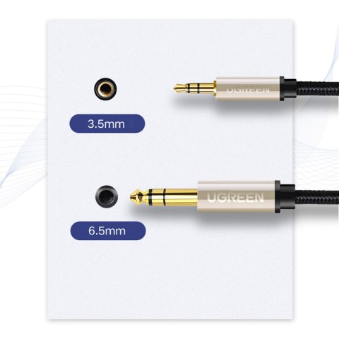 Kabel przewód przejściówka audio TRS mini jack 3.5mm - jack 6.35mm 1m szary UGREEN