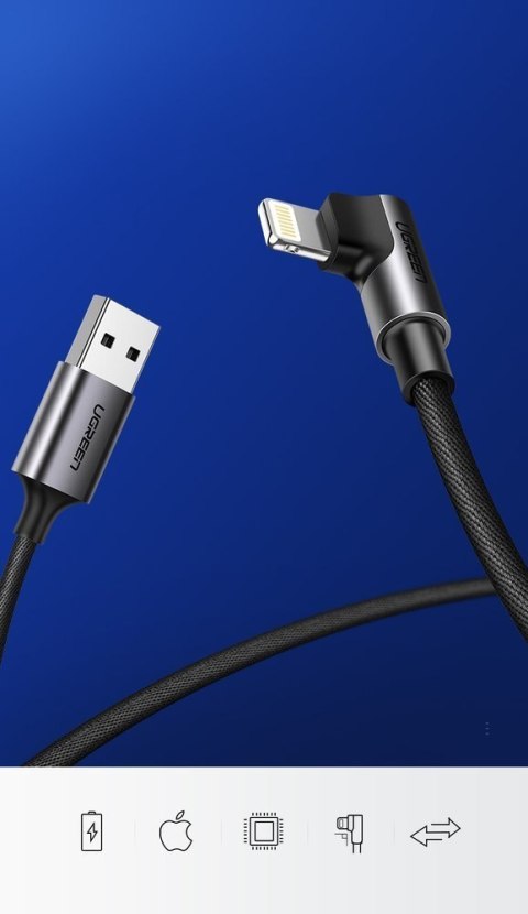 Kątowy kabel przewód do iPhone USB - Lightning MFI 2.4A 1m czarny UGREEN