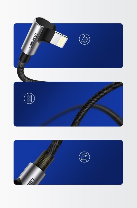 Kątowy kabel przewód do iPhone USB - Lightning MFI 2.4A 1m czarny UGREEN