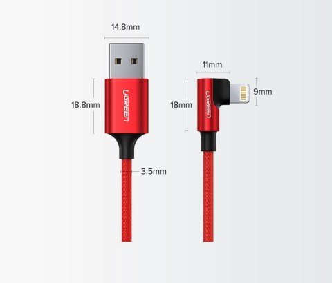 Kątowy kabel przewód do iPhone USB - Lightning MFI 2.4A 1m czarny UGREEN