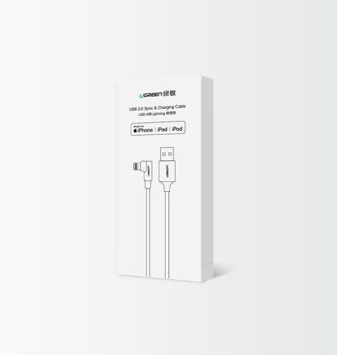 Kątowy kabel przewód do iPhone USB - Lightning MFI 2.4A 1m czarny UGREEN