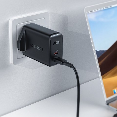 Ładowarka sieciowa angielska A32 GaN dwa porty USB-C PD 50W wtyczka UK biały ACEFAST