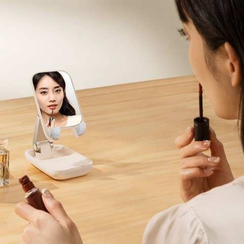 2w1 Regulowany stojak podstawka na telefon z lusterkiem Seashell Series beżowy BASEUS