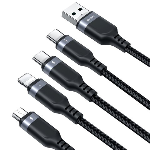 4w1 Kabel przewód USB-A - 2x USB-C iPhone Lightning microUSB 1.2m czarny JOYROOM